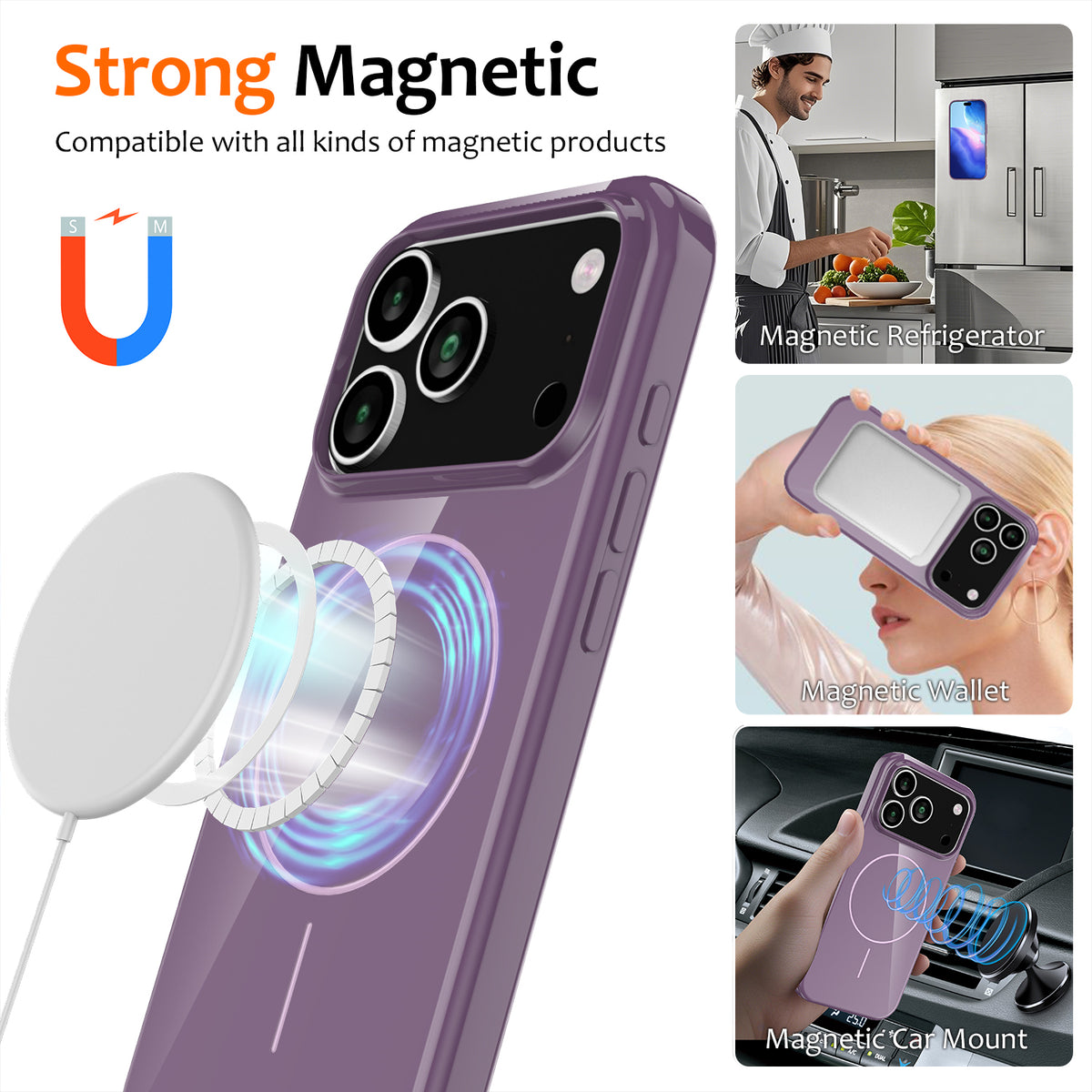 For iPhone 18 Pro / 17 Pro Magnetic Case Compatible with MagSafe TPU Phone Back Cover with Lanyard
