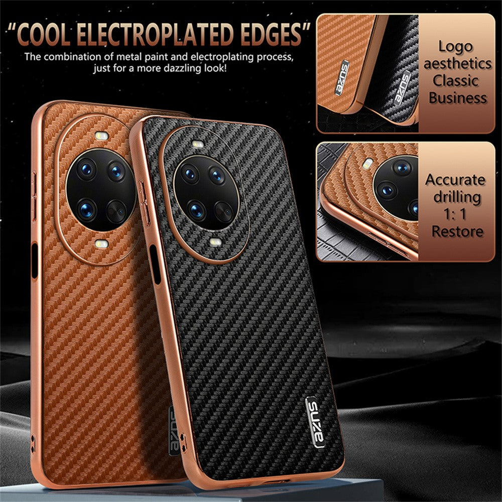 AZNS For Huawei nova 14 Pro 5G Case Electroplating Carbon Fiber Texture PU + TPU Phone Cover