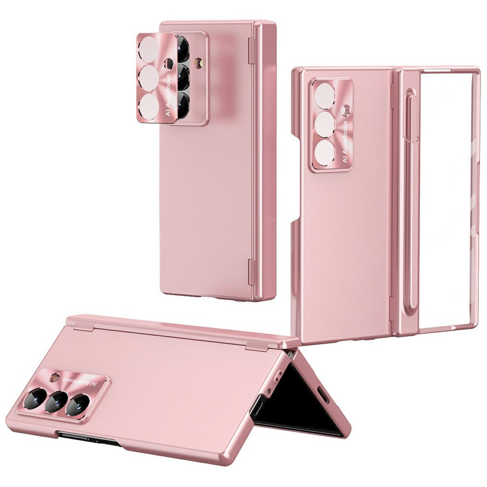 Til Samsung Galaxy Z Fold7 5G etui Dual Hinge Galvaniseret PC telefoncover med hærdet glasfilm / stylus