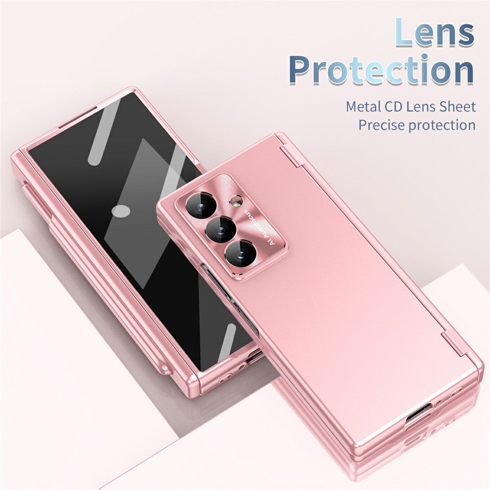 Til Samsung Galaxy Z Fold7 5G etui Dual Hinge Galvaniseret PC telefoncover med hærdet glasfilm / stylus