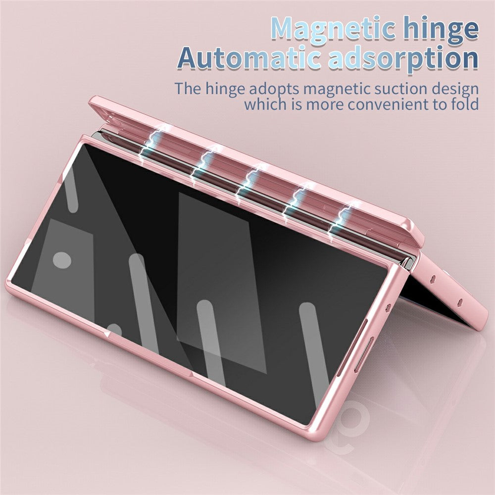 Til Samsung Galaxy Z Fold7 5G etui Dual Hinge Galvaniseret PC telefoncover med hærdet glasfilm / stylus