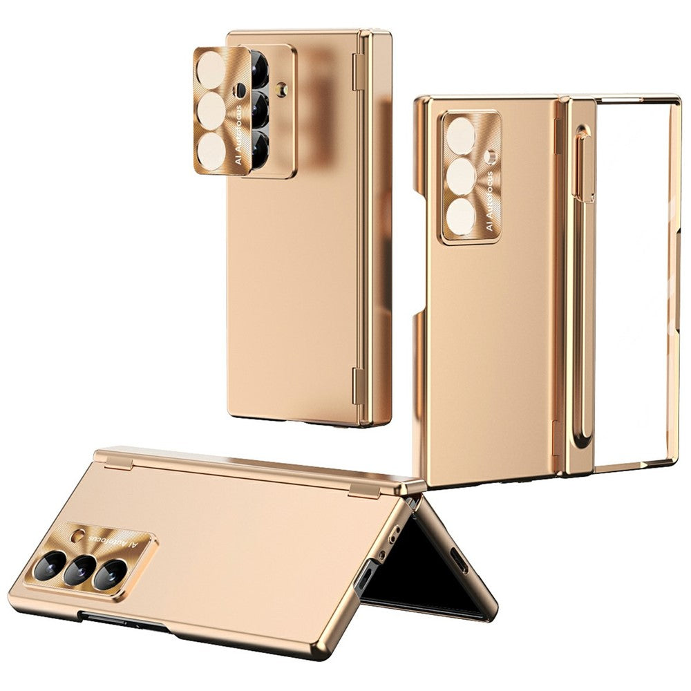 Til Samsung Galaxy Z Fold7 5G etui Dual Hinge Galvaniseret PC telefoncover med hærdet glasfilm / stylus