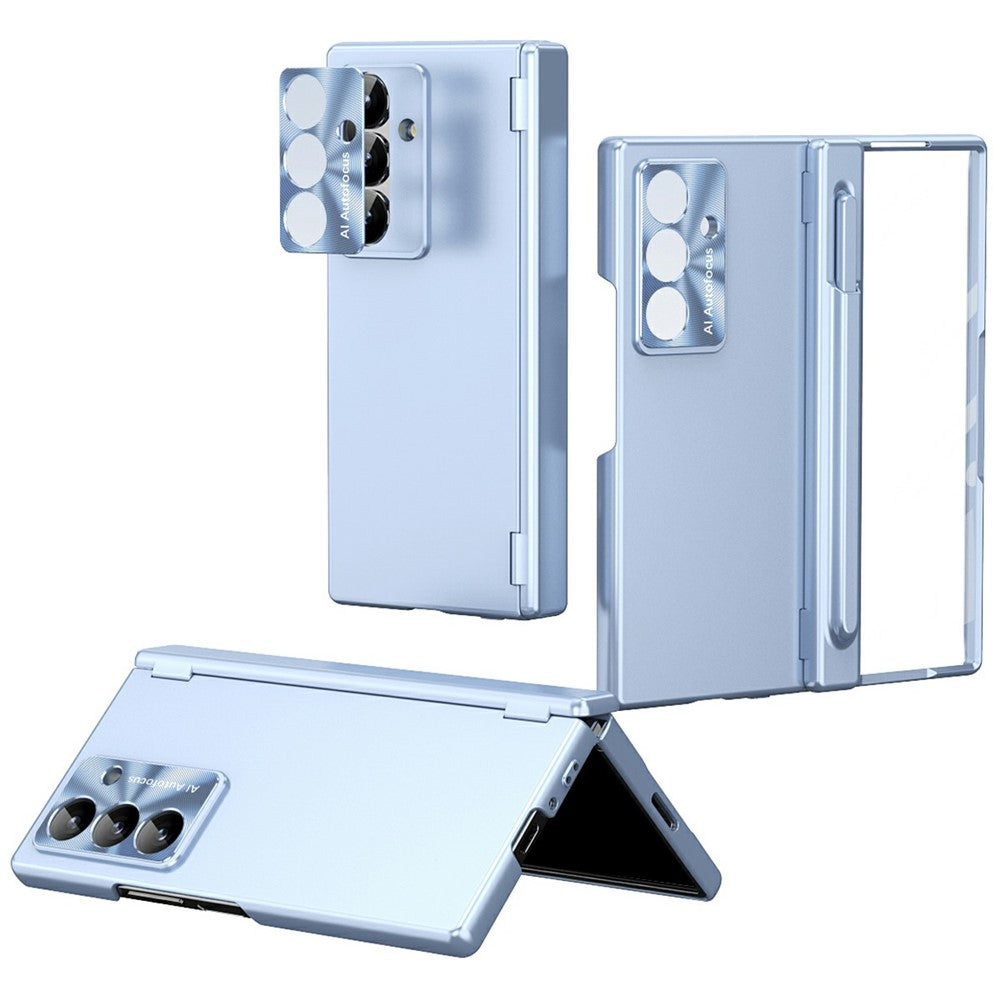 Til Samsung Galaxy Z Fold7 5G etui Dual Hinge Galvaniseret PC telefoncover med hærdet glasfilm / stylus