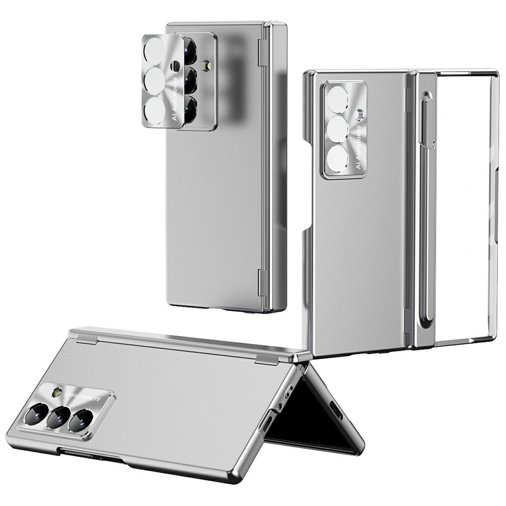 Til Samsung Galaxy Z Fold7 5G etui Dual Hinge Galvaniseret PC telefoncover med hærdet glasfilm / stylus