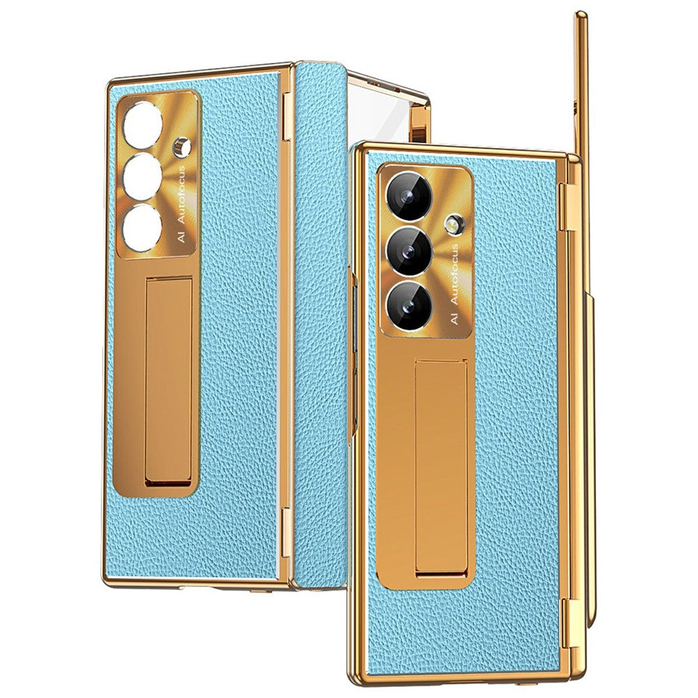 For Samsung Galaxy Z Fold7 5G Case Hinge Protection PU + PC Phone Cover with Tempered Glass Film / Stylus