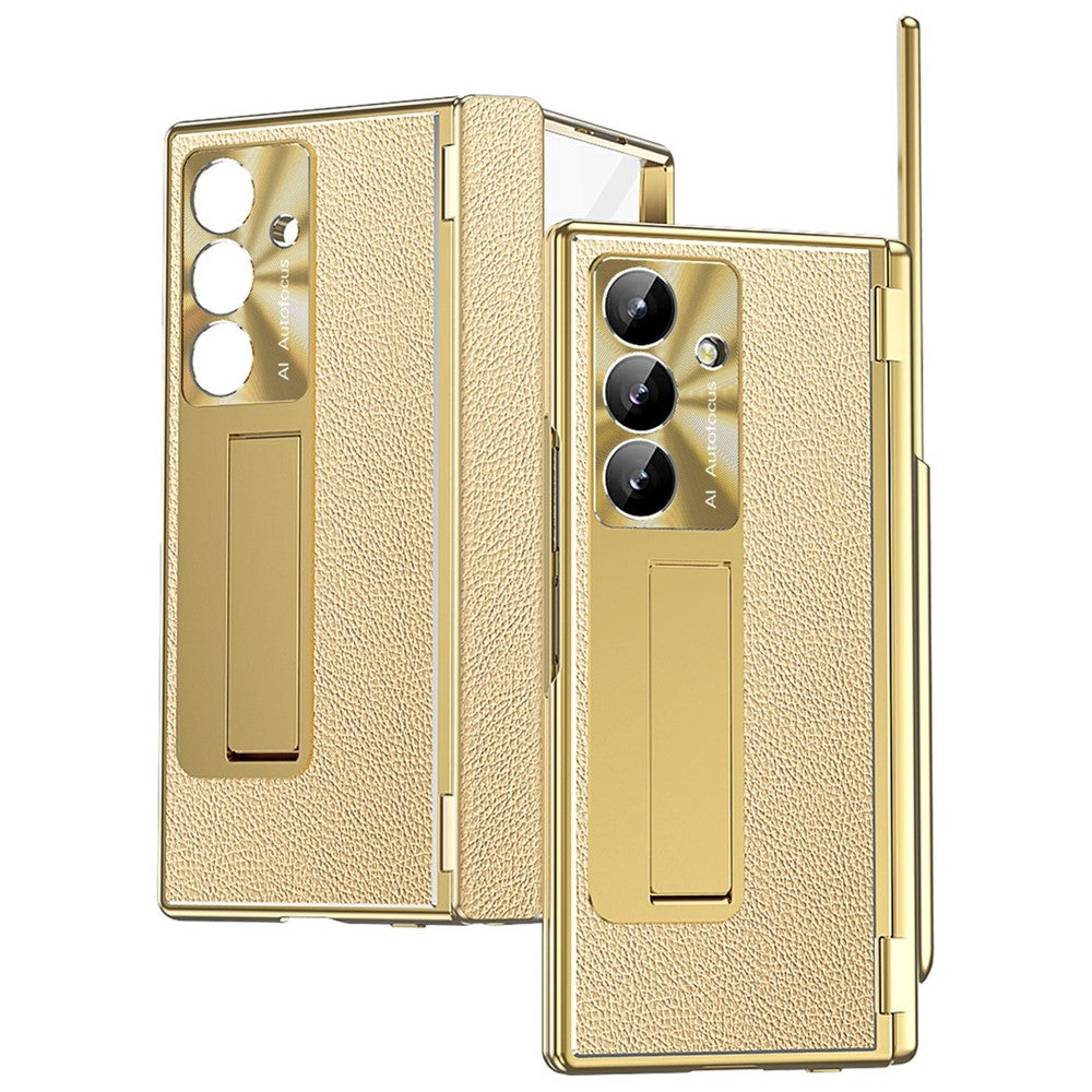 For Samsung Galaxy Z Fold7 5G Case Hinge Protection PU + PC Phone Cover with Tempered Glass Film / Stylus