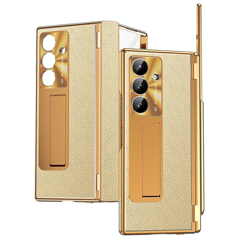 For Samsung Galaxy Z Fold7 5G Case Hinge Protection PU + PC Phone Cover with Tempered Glass Film / Stylus