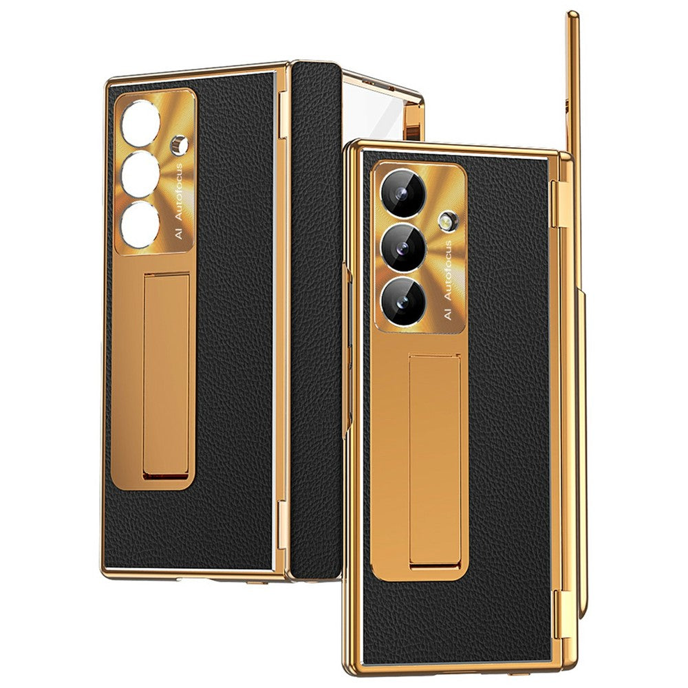 For Samsung Galaxy Z Fold7 5G Case Hinge Protection PU + PC Phone Cover with Tempered Glass Film / Stylus