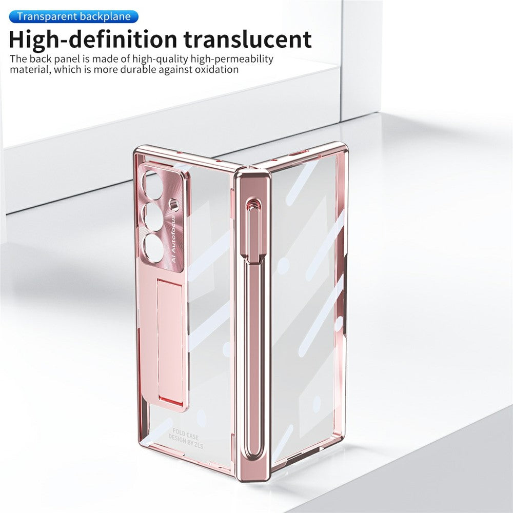 For Samsung Galaxy Z Fold7 5G Case Magnetic Hinge Electroplated PC Phone Cover with Tempered Glass Film / Stylus