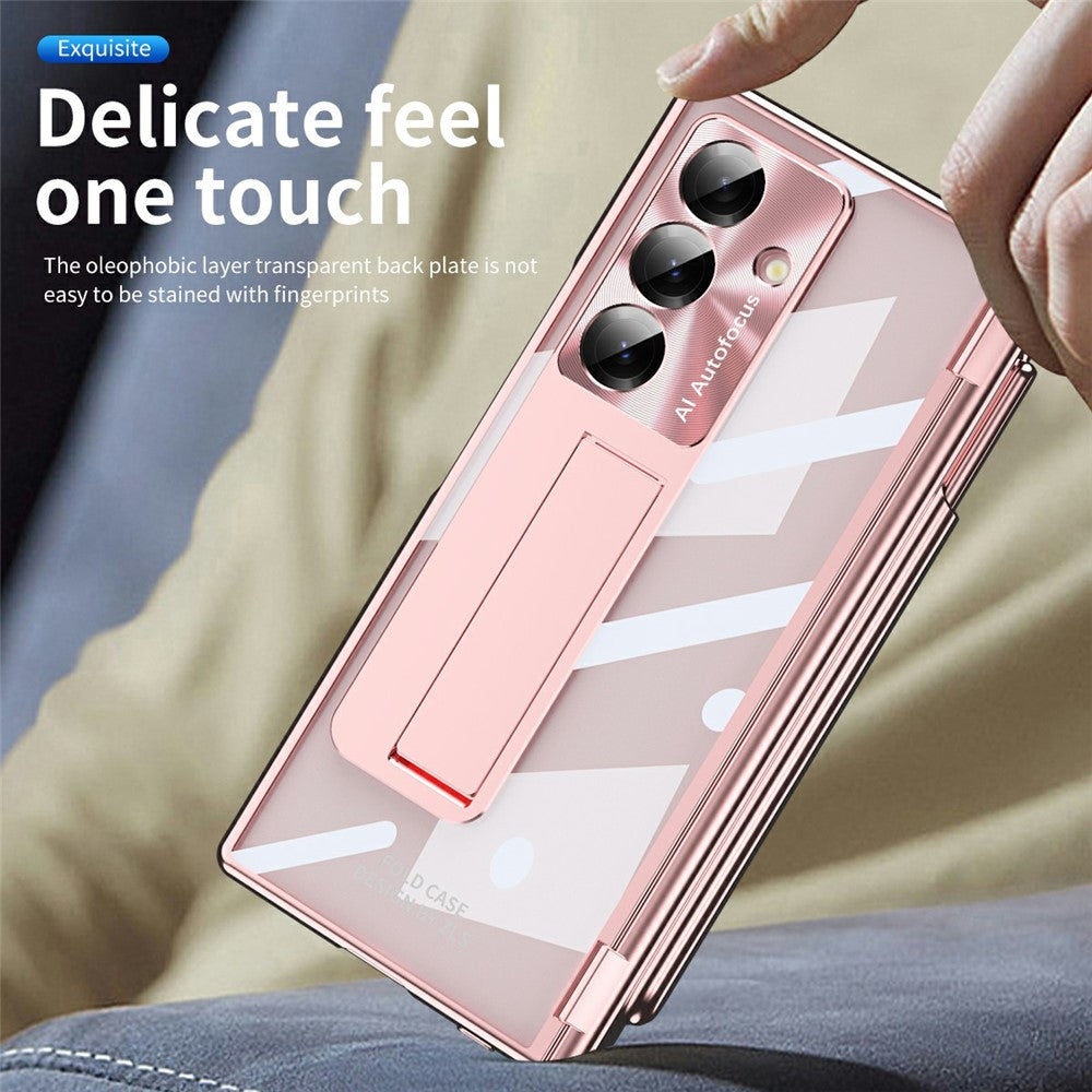For Samsung Galaxy Z Fold7 5G Case Magnetic Hinge Electroplated PC Phone Cover with Tempered Glass Film / Stylus