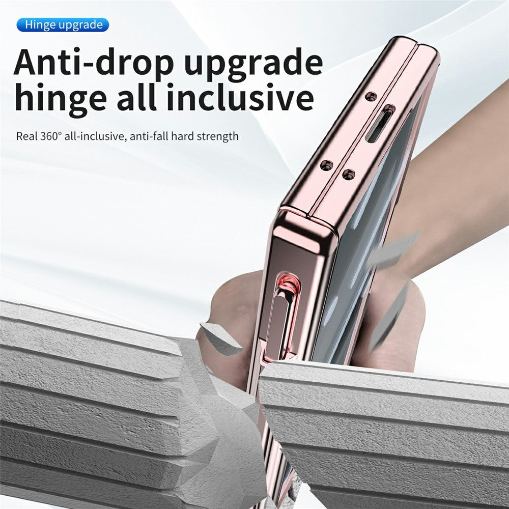 For Samsung Galaxy Z Fold7 5G Case Magnetic Hinge Electroplated PC Phone Cover with Tempered Glass Film / Stylus