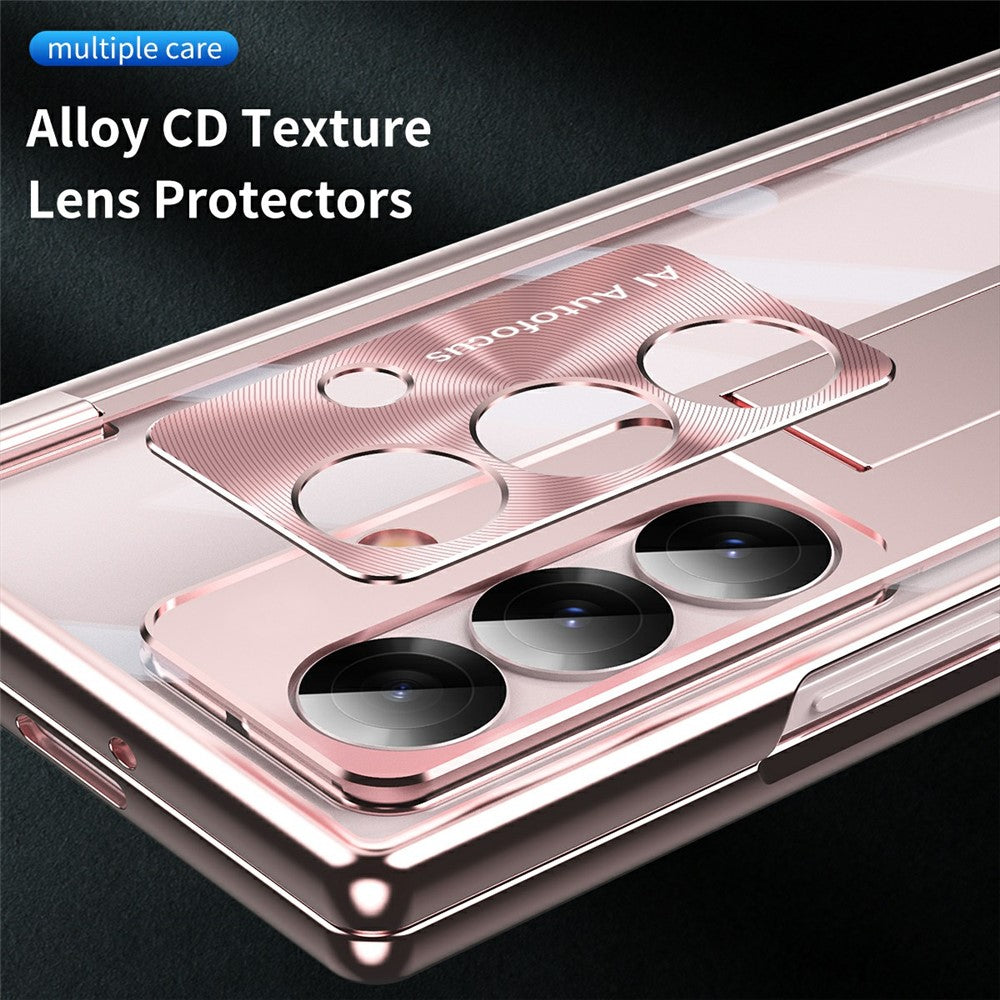 For Samsung Galaxy Z Fold7 5G Case Magnetic Hinge Electroplated PC Phone Cover with Tempered Glass Film / Stylus