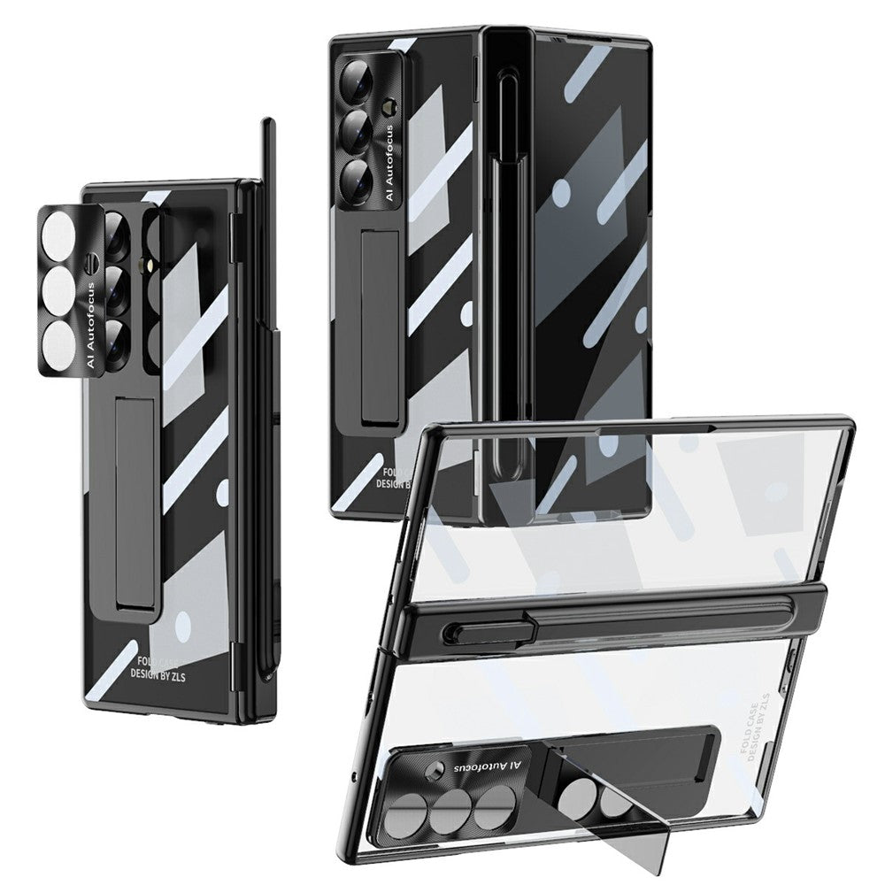 For Samsung Galaxy Z Fold7 5G Case Magnetic Hinge Electroplated PC Phone Cover with Tempered Glass Film / Stylus
