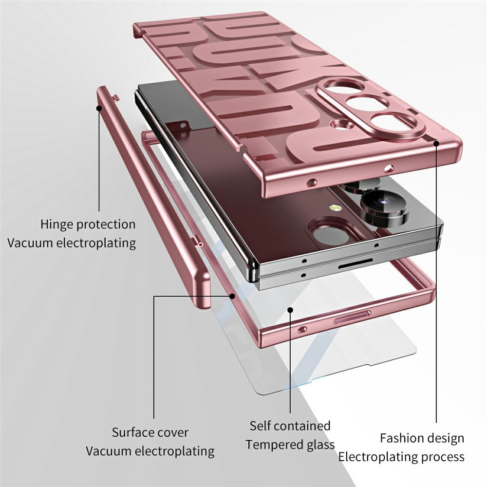 For Samsung Galaxy Z Fold7 5G Case Electroplating PC Phone Cover with Tempered Glass Film