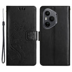 For Honor 400 Pro 5G (Global) Læder Pung Etui Sommerfugleblomst Præget Telefoncover med Rem