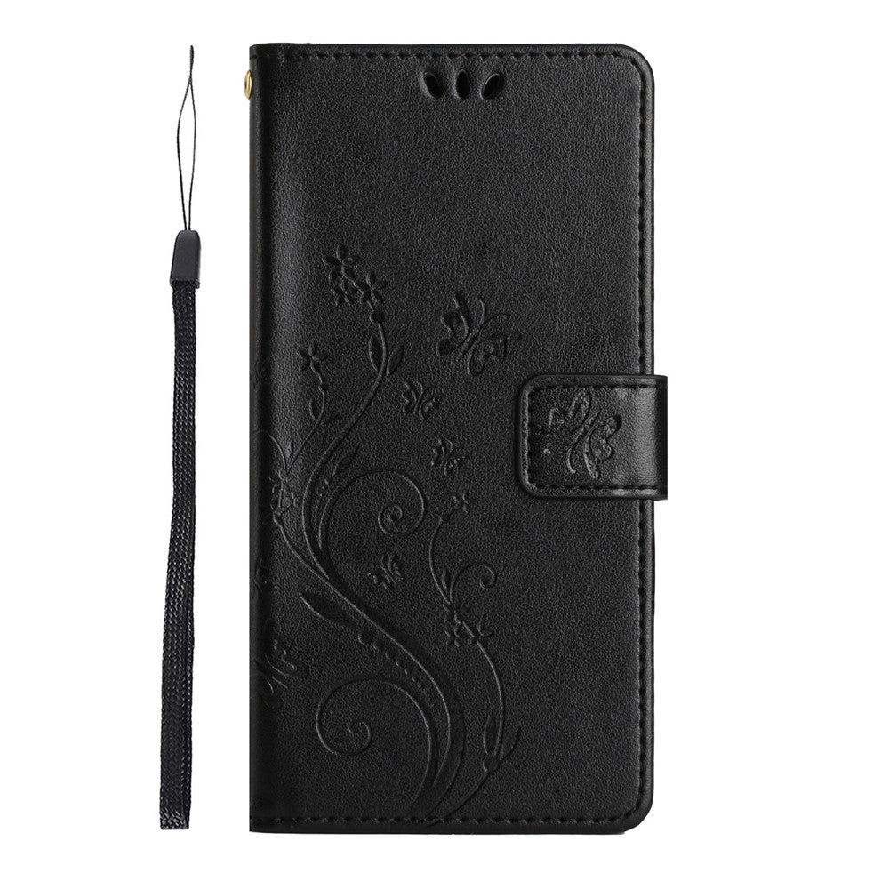 For Honor 400 Pro 5G (Global) Læder Pung Etui Sommerfugleblomst Præget Telefoncover med Rem