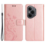 For Honor 400 Pro 5G (Global) Læder Pung Etui Sommerfugleblomst Præget Telefoncover med Rem