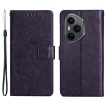 For Honor 400 Pro 5G (Global) Læder Pung Etui Sommerfugleblomst Præget Telefoncover med Rem