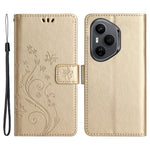For Honor 400 Pro 5G (Global) Læder Pung Etui Sommerfugleblomst Præget Telefoncover med Rem