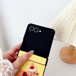 For Samsung Galaxy Z Flip7 5G Case Cute Dog Hinge Protection Litchi Texture Phone Cover with Wrist Strap