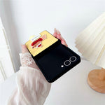 For Samsung Galaxy Z Flip7 5G Case Cute Dog Hinge Protection Litchi Texture Phone Cover with Wrist Strap