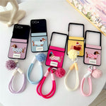 For Samsung Galaxy Z Flip7 5G Case Cute Dog Hinge Protection Litchi Texture Phone Cover with Wrist Strap