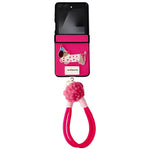 For Samsung Galaxy Z Flip7 5G Case Cute Dog Hinge Protection Litchi Texture Phone Cover with Wrist Strap