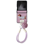 For Samsung Galaxy Z Flip7 5G Case Cute Dog Hinge Protection Litchi Texture Phone Cover with Wrist Strap