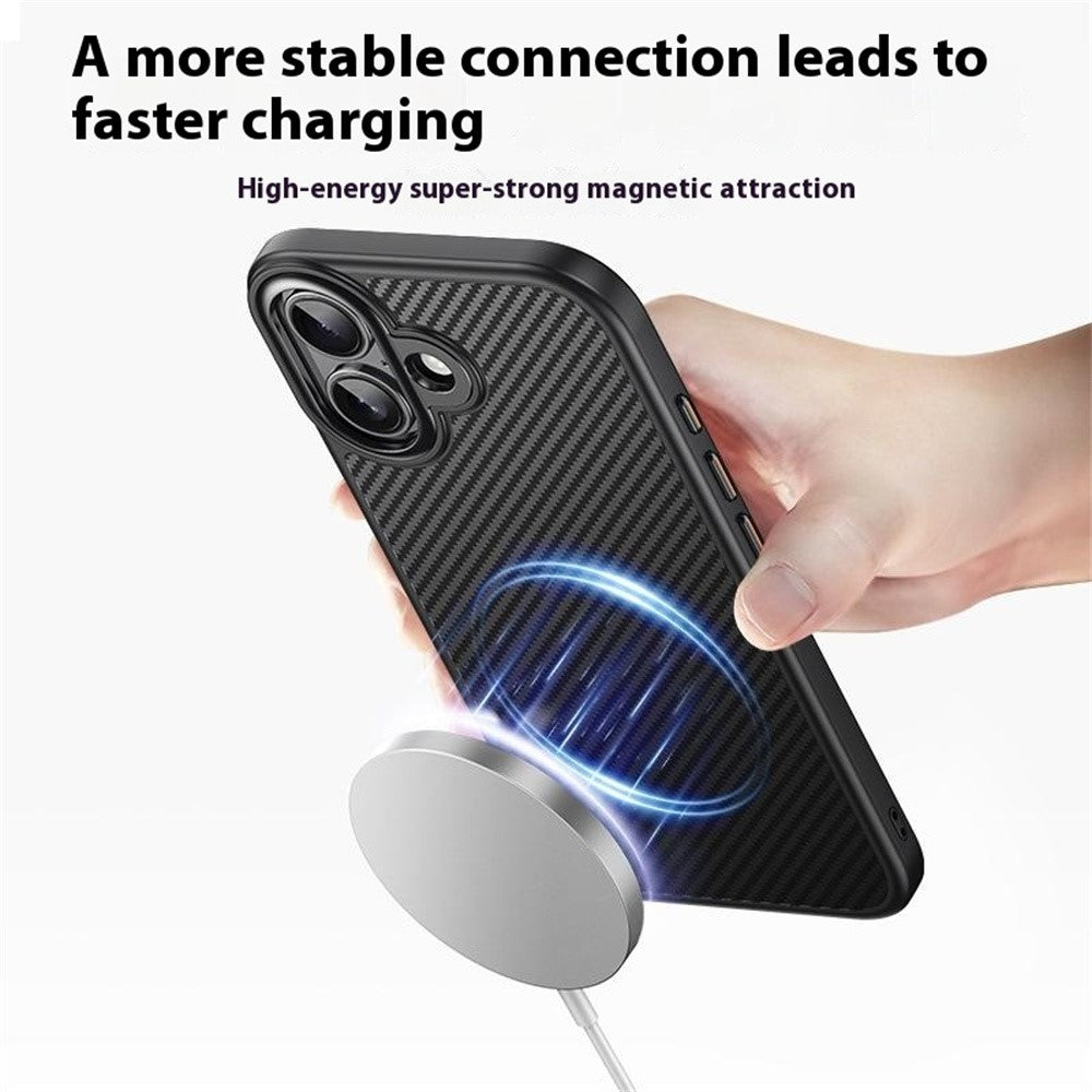 Til iPhone 17 magnetisk cover kompatibel med MagSafe, kulfibertekstur PC + TPU cover