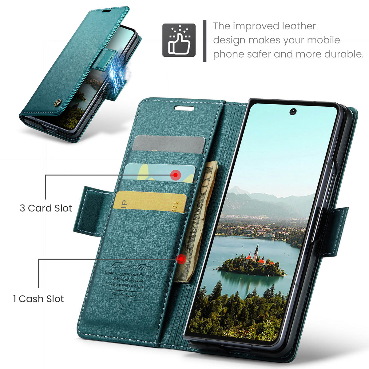 CASEME Til Samsung Galaxy Z Fold7 5G Cover 023 Series RFID-blokerende læderpung stativ telefoncover