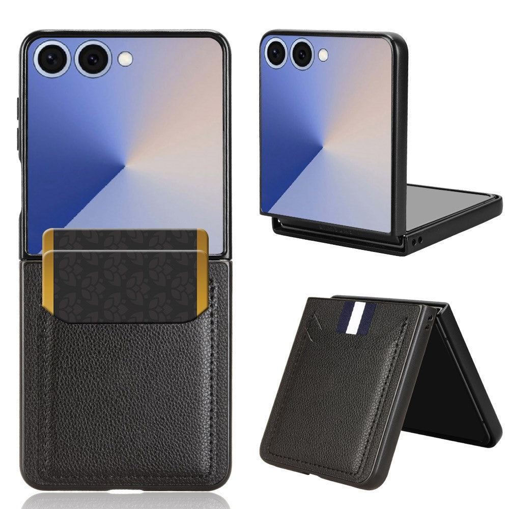 For Samsung Galaxy Z Flip7 5G Case Card Holder Litchi Texture Leather + PC Phone Cover