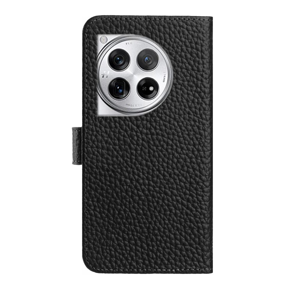 OnePlus 12 5G Plånboksfodral med stativ, litchitextur, äkta nötläder, fällbart mobilfodral