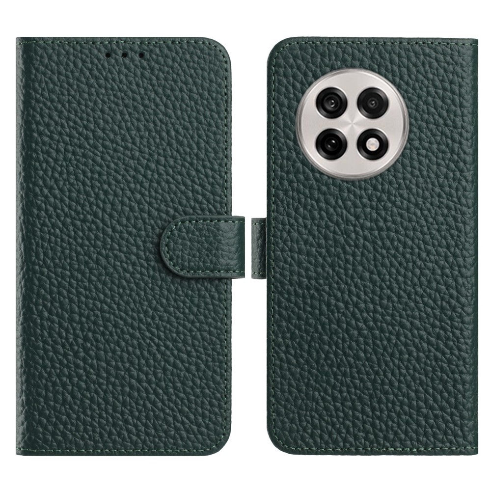 For OnePlus 13 Case Wallet Stand Litchi Texture Genuine Cow Leather Flip Phone Cover