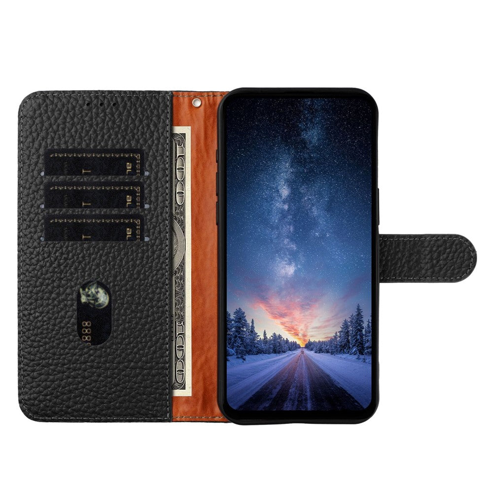 OnePlus 13 Plånboksfodral i Litchi-textur med äkta koläder och flipfodral