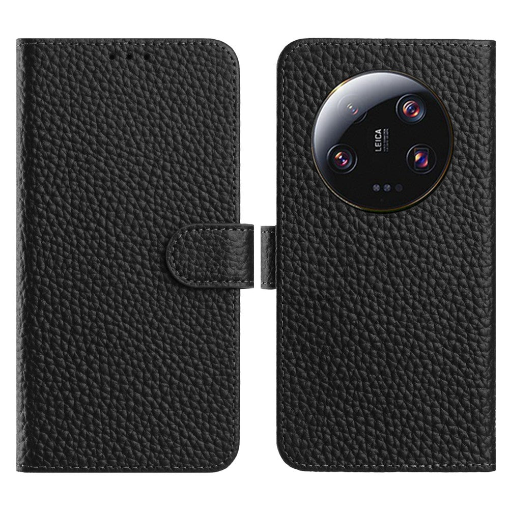 For Xiaomi 14 Ultra Case Wallet Stand Litchi Texture Genuine Cow Leather Flip Phone Cover