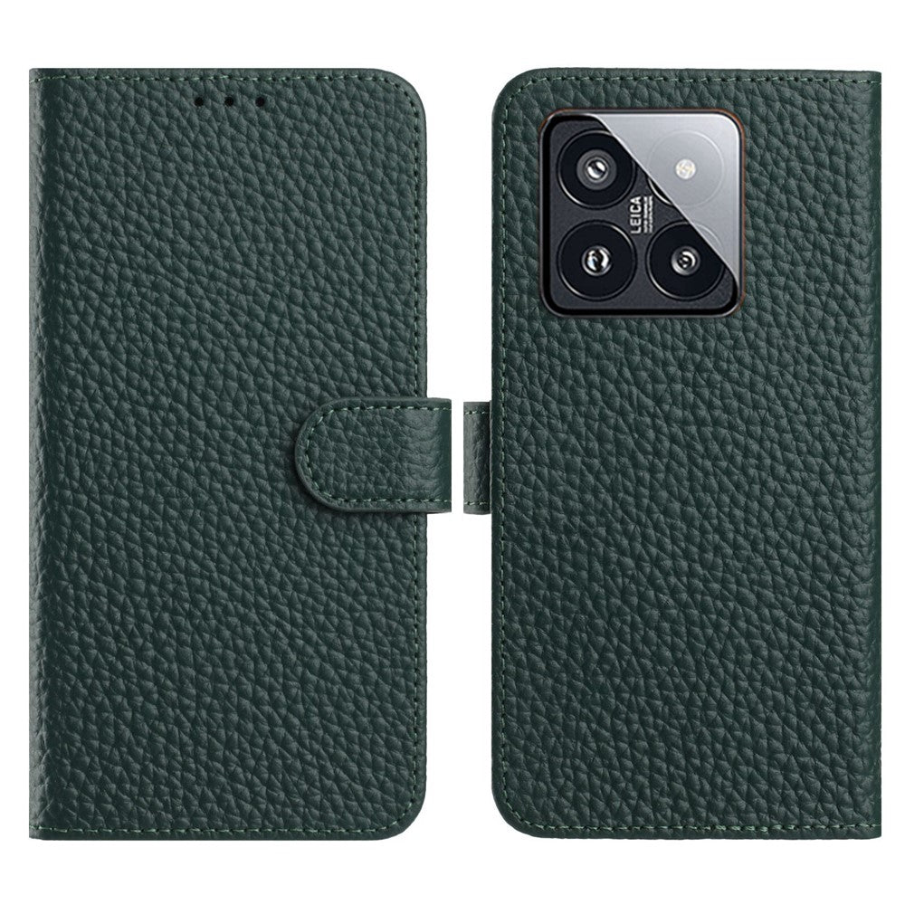 For Xiaomi 14 Pro Case Wallet Stand Litchi Texture Genuine Cow Leather Flip Phone Cover