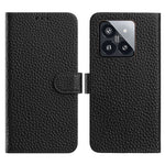 For Xiaomi 14 Pro Case Wallet Stand Litchi Texture Genuine Cow Leather Flip Phone Cover