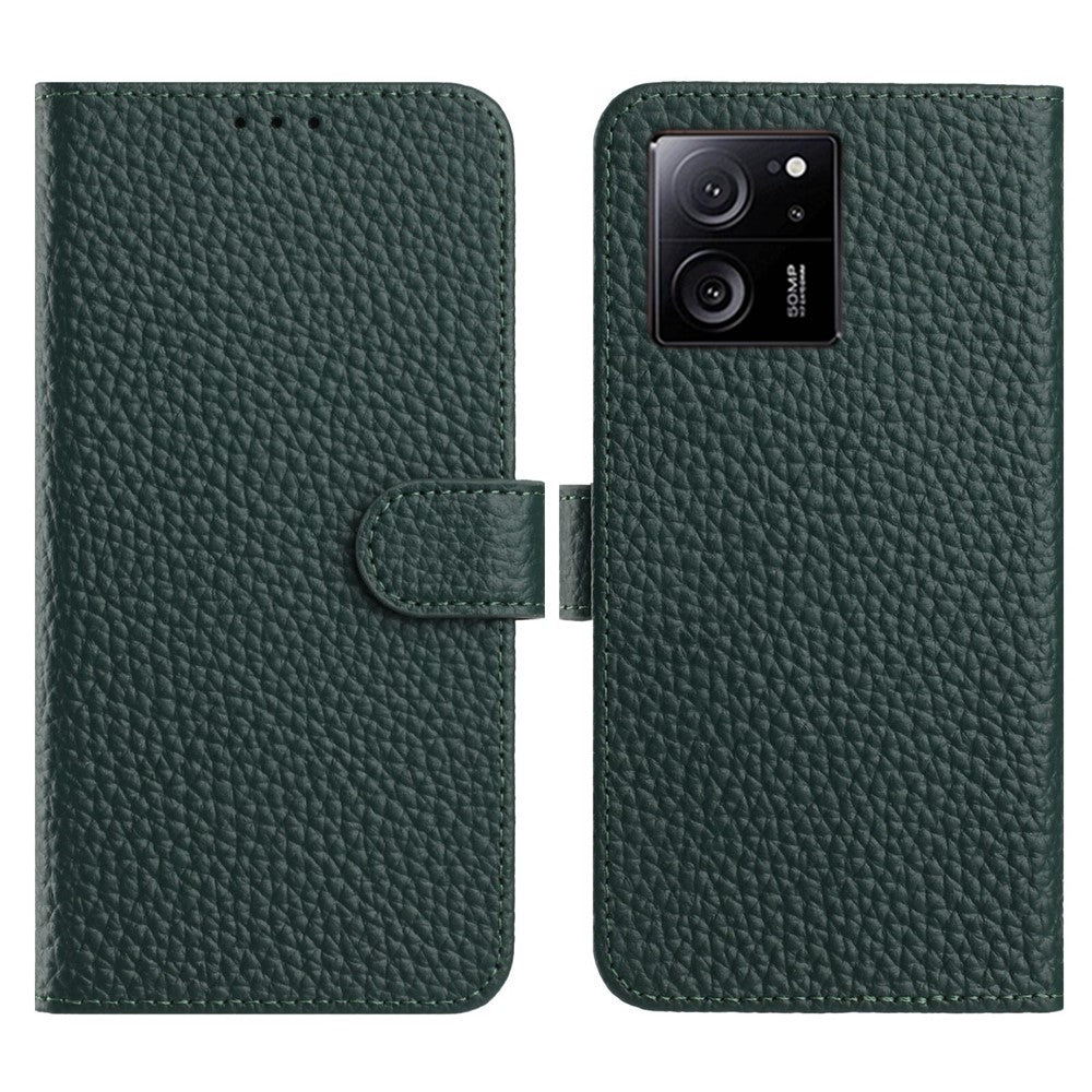 For Xiaomi 13T Pro  /  13T Case Wallet Stand Litchi Texture Genuine Cow Leather Flip Phone Cover