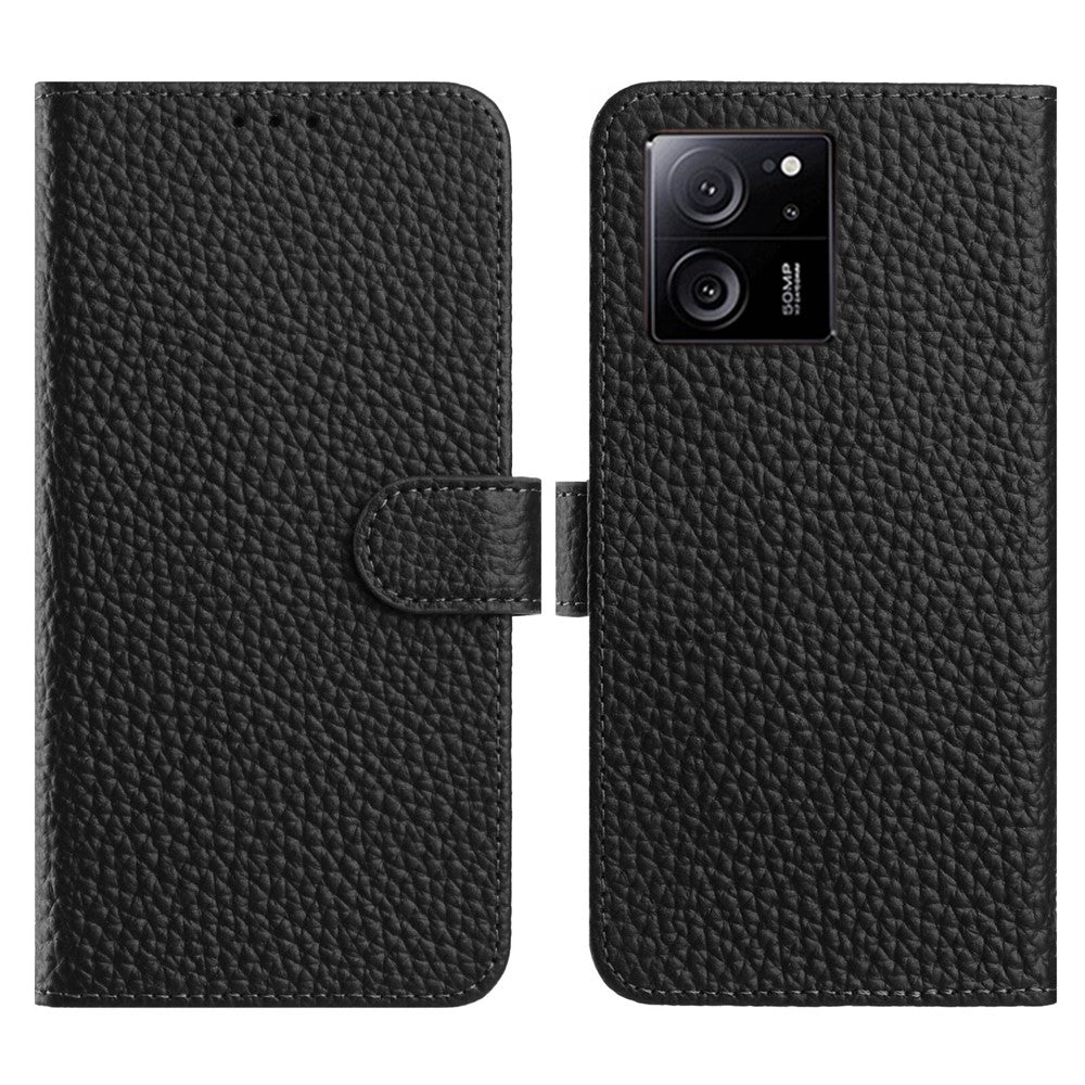 For Xiaomi 13T Pro  /  13T Case Wallet Stand Litchi Texture Genuine Cow Leather Flip Phone Cover
