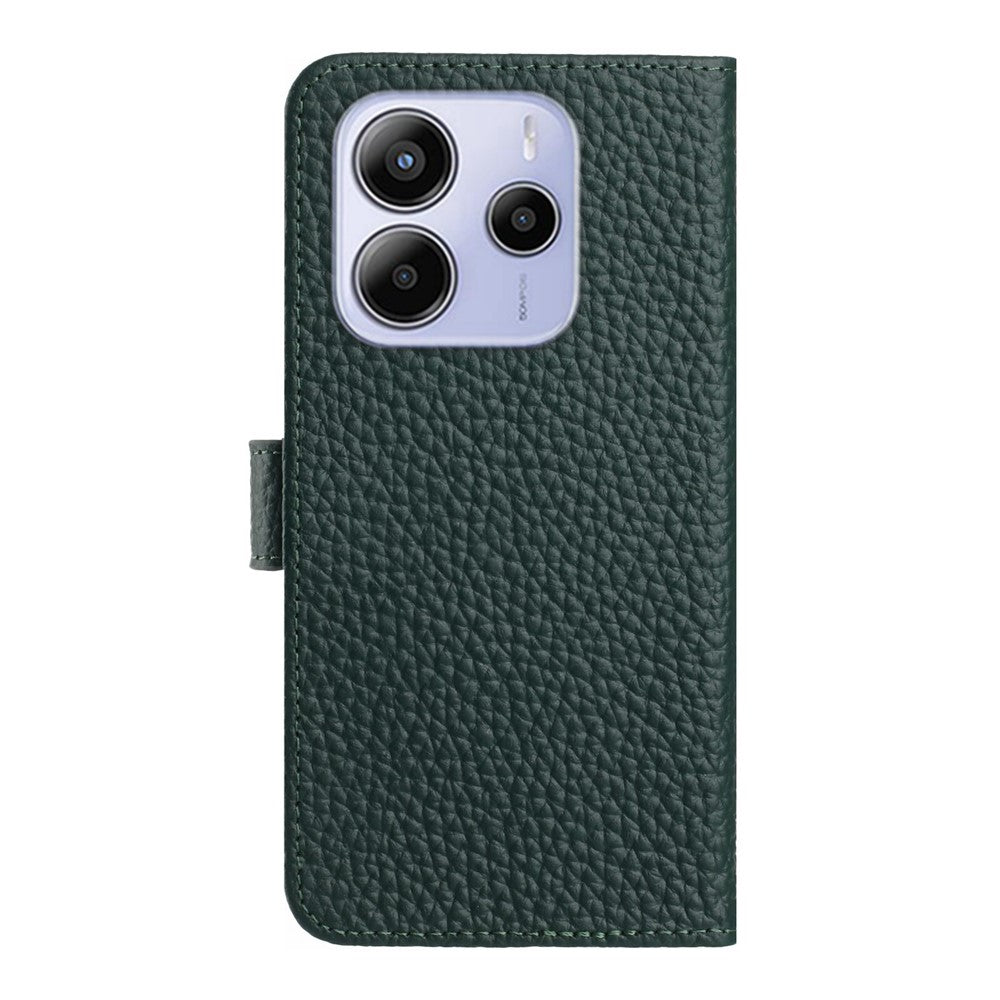 For Xiaomi Redmi Note 14 4G (164.84mm) Case Wallet Stand Litchi Texture Genuine Cow Leather Flip Phone Cover