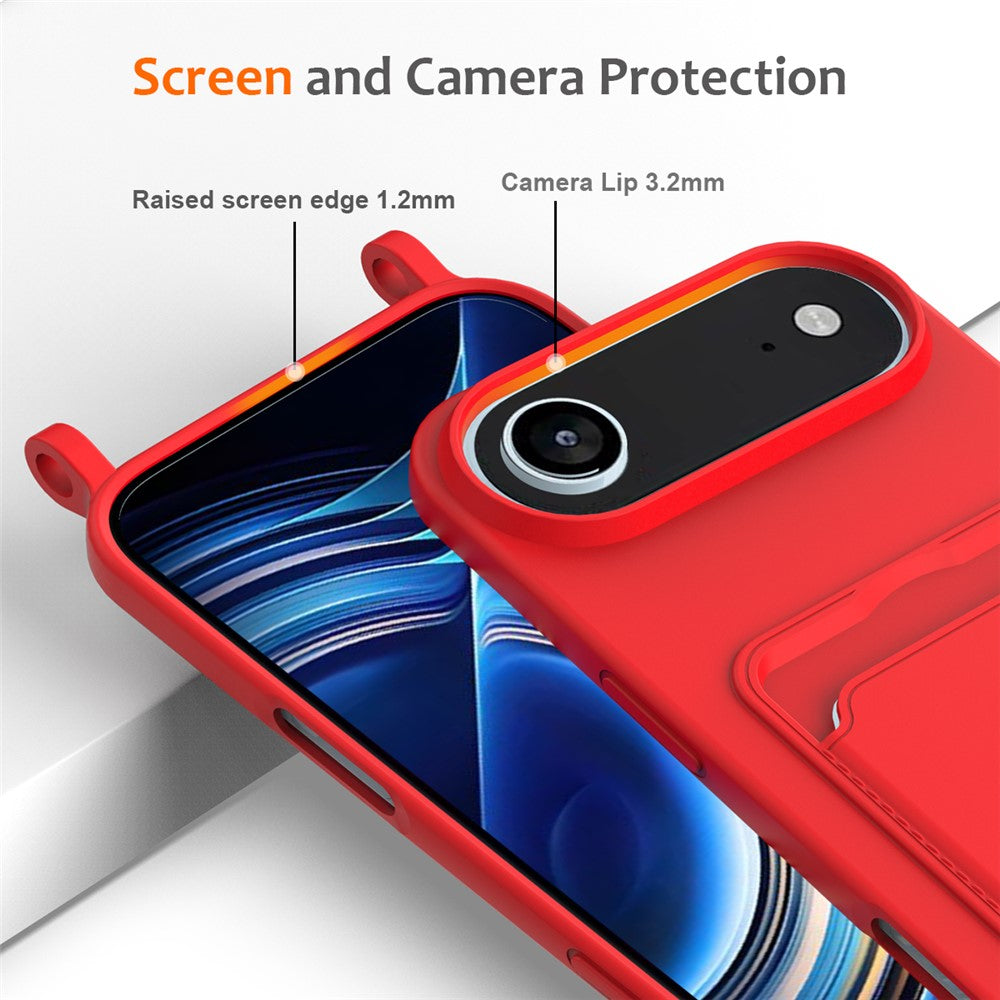 For iPhone Air Case Liquid Silicone Card Holder Back Phone Cover with Lanyard