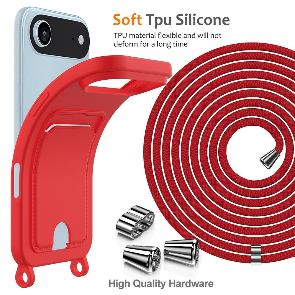 For iPhone Air Case Liquid Silicone Card Holder Back Phone Cover with Lanyard