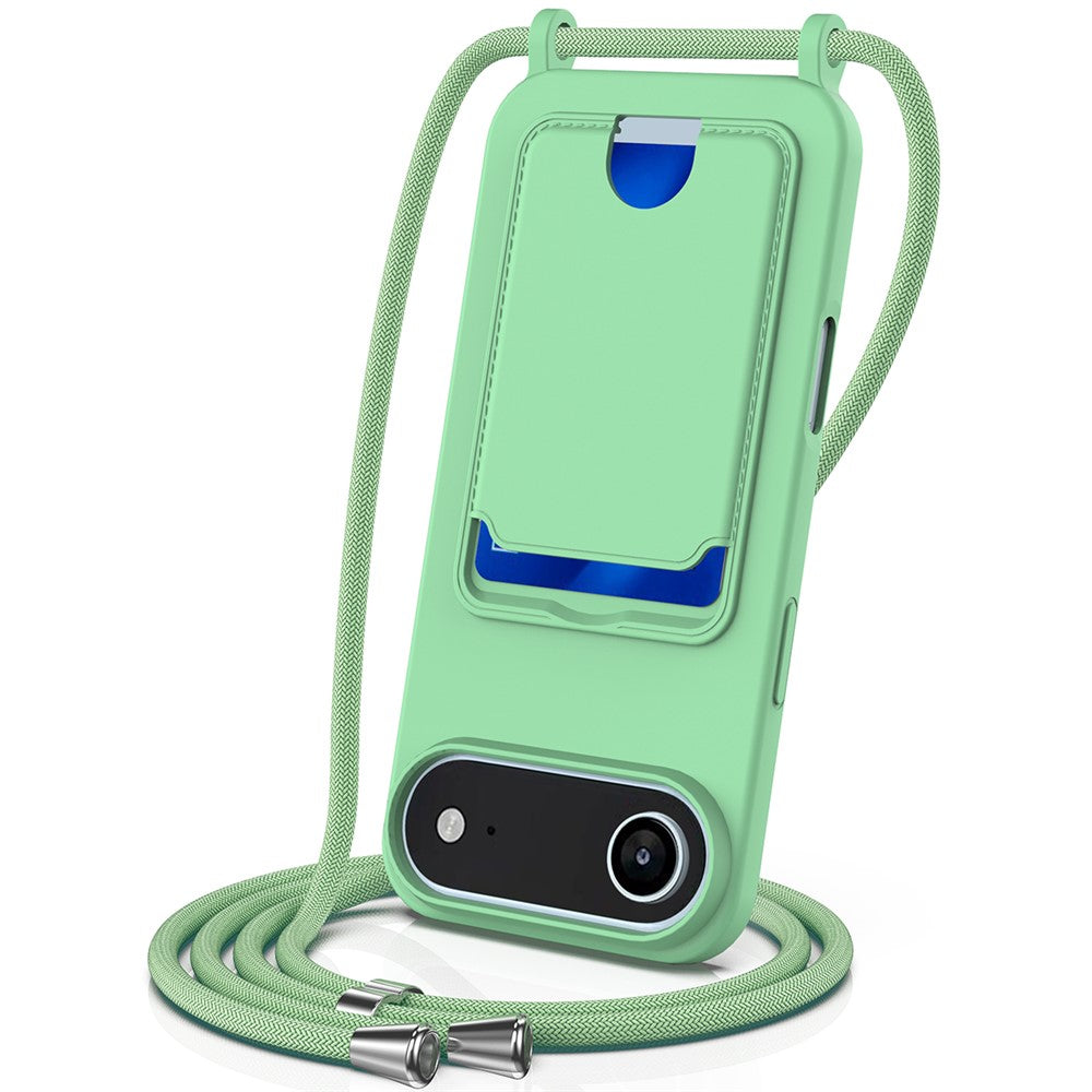 For iPhone Air Case Liquid Silicone Card Holder Back Phone Cover with Lanyard