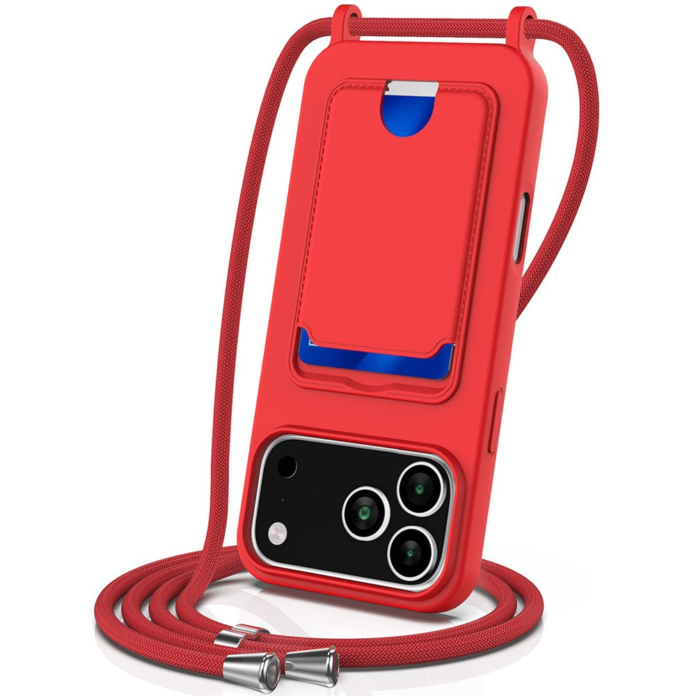 Til iPhone 17 Pro Max Cover Flydende Silikone Kortholder Bagcover til Telefon med Snor