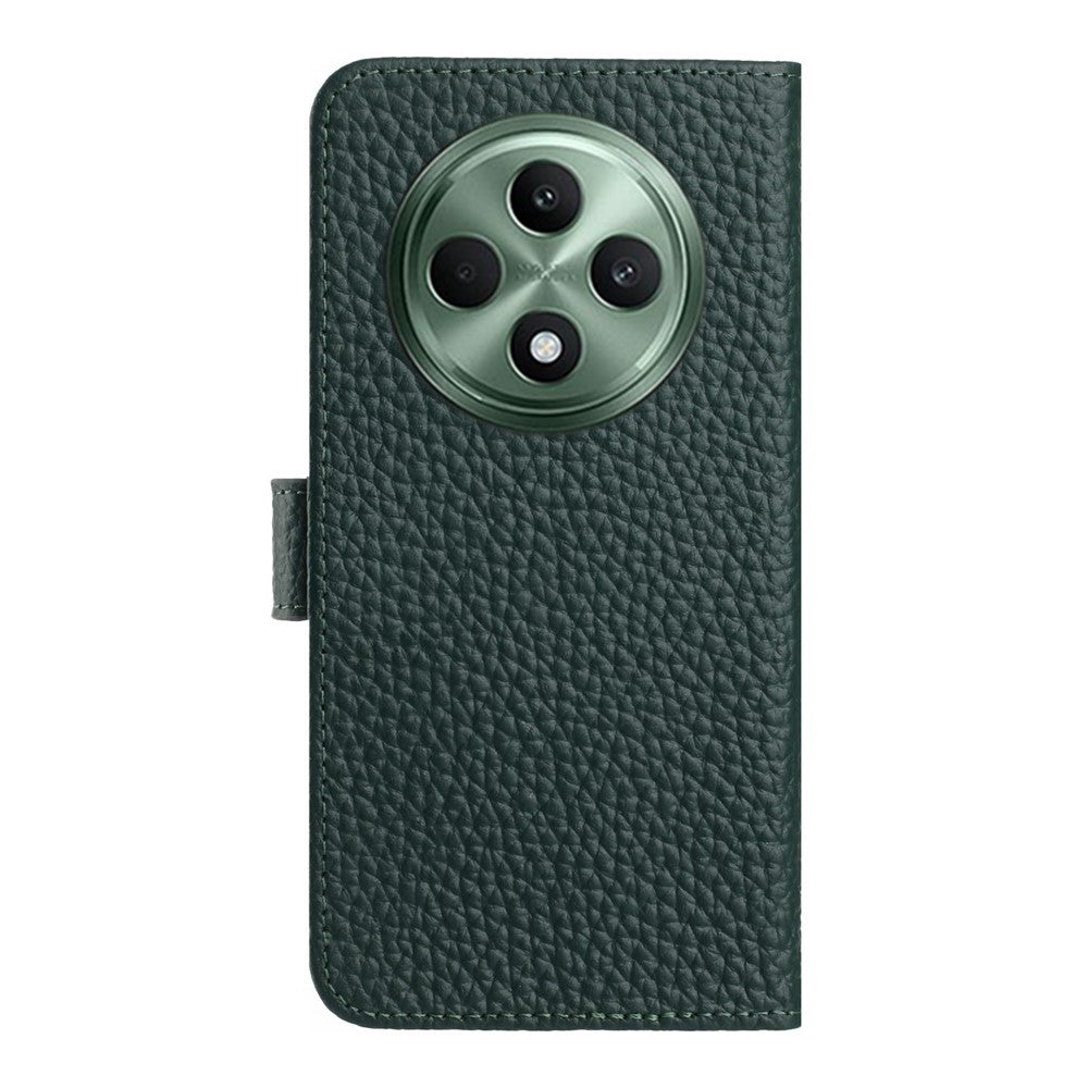 Oppo Reno12 F 5G-pung i ægte læder med litchi-tekstur og flip-etui