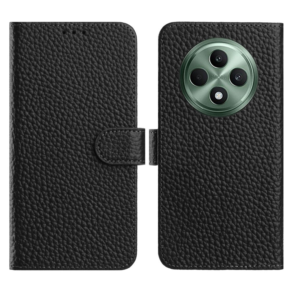 Oppo Reno12 F 5G-pung i ægte læder med litchi-tekstur og flip-etui