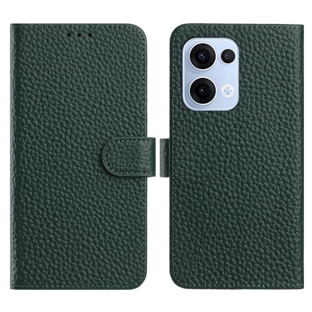For Oppo Reno13 5G (Global) Case Wallet Stand Litchi Texture Genuine Cow Leather Flip Phone Cover