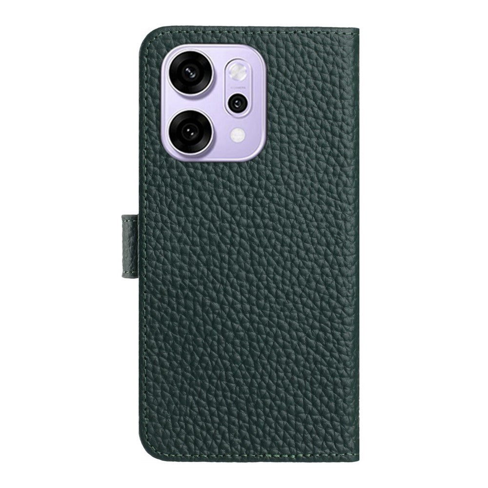 For Oppo Reno14 Pro 5G (Global) Case Wallet Stand Litchi Texture Genuine Cow Leather Flip Phone Cover