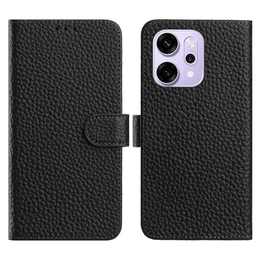 For Oppo Reno14 Pro 5G (Global) Case Wallet Stand Litchi Texture Genuine Cow Leather Flip Phone Cover