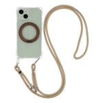 For iPhone 15 Magnetic Case Ring Kickstand TPU + PC Phone Cover with Lanyard